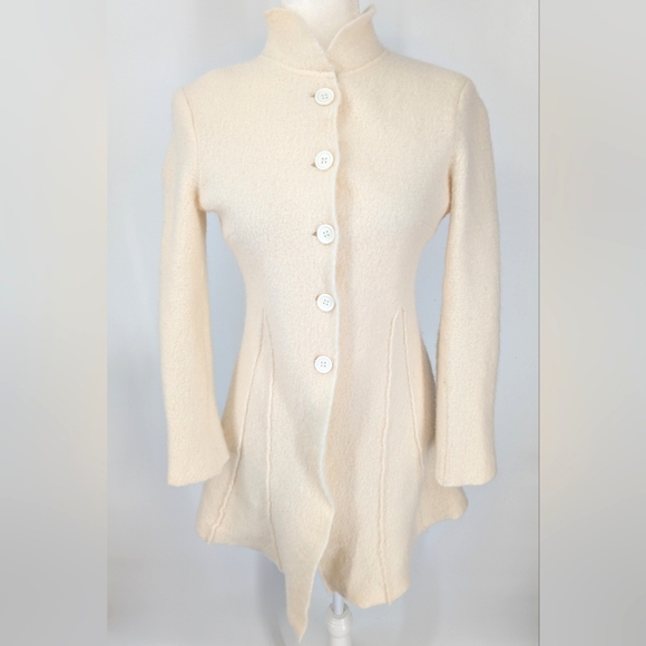 Vintage Jackets & Blazers - Mythology Vintage 100% Wool Cream Fit And Flare Princess Cardigan Coat Medium